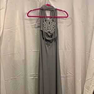 Miroa long gown in steel gray.